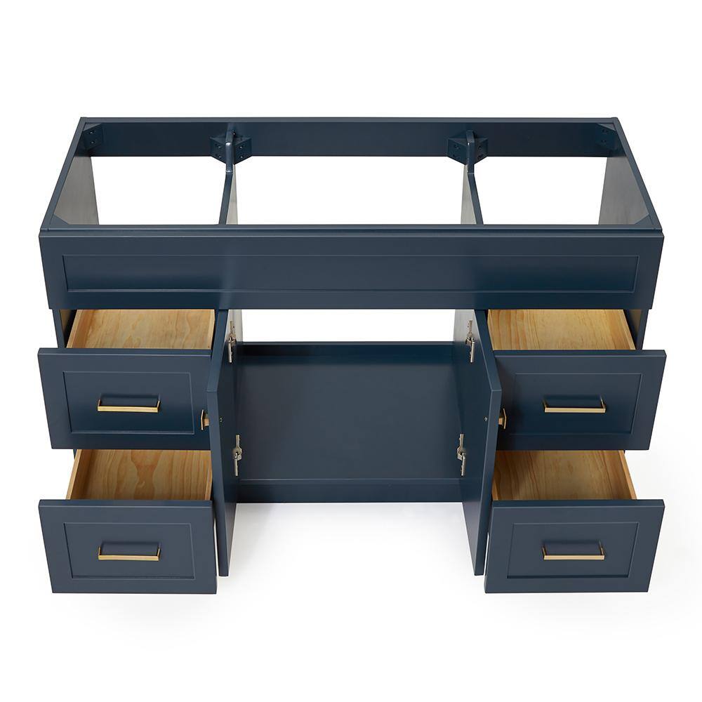 Midnight Blue 54" Freestanding Single Vanity Cabinet with Brass Hardware