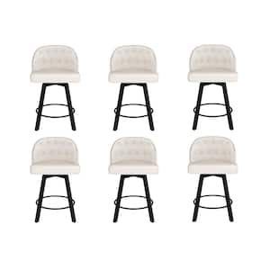 26in. White Faux Leather Upholstered Metal Frame Counter Height Swivel Bar Stools With Bright Silver Rivets (Set of 6)