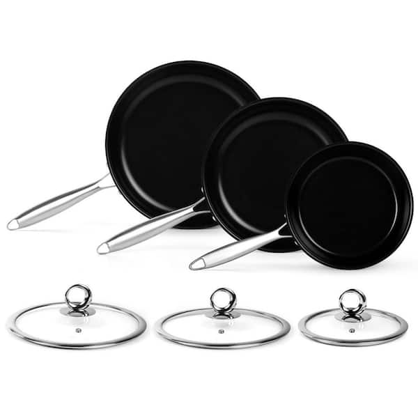 6 Piece Stainless Steel Titanium Ceramic Nonstick Cookware Set with Lids, Induction Safe, PFAS PFTE Free