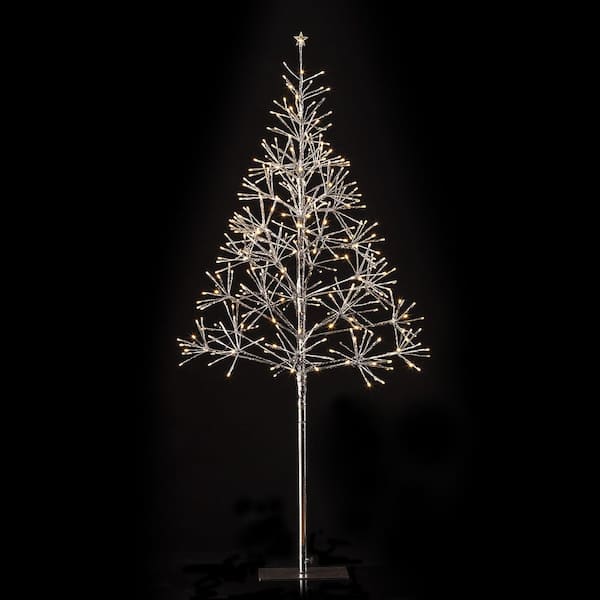 Alpine Corporation - 53/61 in. Tall Indoor/Outdoor Artificial Christmas Tree with LED Lights, Silver
