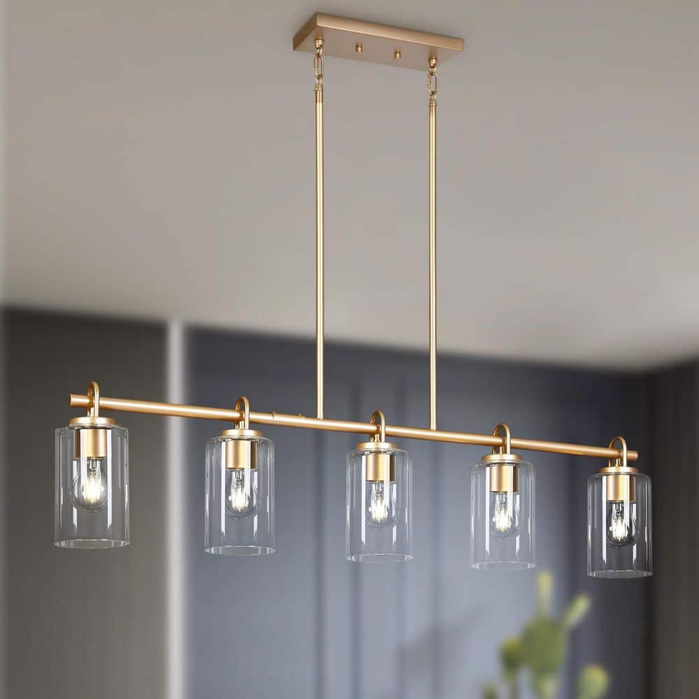 41.3 in. 5-Light Gold Modern Kitchen Island Chandelier, Large Industrial Rectangle Dining Room Pendant Light price history on PriceWatchPro