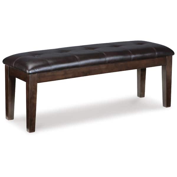 Signature DESIGN BY ASHLEY Haddigan Traditional Dark Brown Faux Leather 50 in. 4-Leg Dining Table Bench Seats up to 2