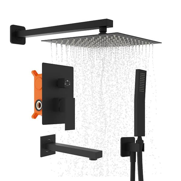 Kingdely Sigle-Handle 3-Spray Rain Shower Faucet and Handheld Shower Combo Kit with 10 in. Rain Shower Head in Black(with Valve)