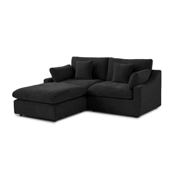 82.6 in. Slope Arm Linen 3-Piece Modular Free Combination Sectional Sofa with Ottoman in Black