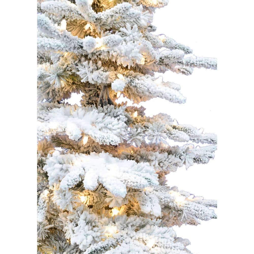 12-Foot White Flocked Pine Christmas Tree with LED Lights