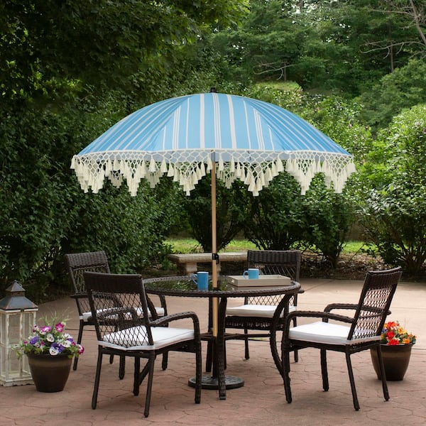 fancy patio umbrellas Northlight Striped Outdoor Beach Market Umbrella with Tilt - 6.5'