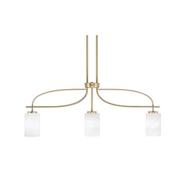 Unbranded Olympia 14 in. 3-Light Chandelier New Age Brass White Marble Glass Shade