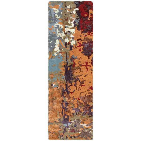 2 ft. x 8 ft. Orange Abstract Washable Area Rug