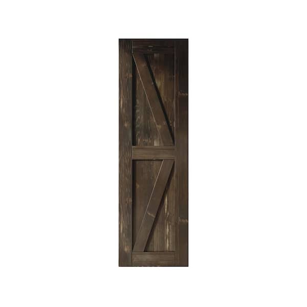 HOMACER 24 in. x 84 in. K-Frame Ebony Solid Natural Pine Wood Panel Interior Sliding Barn Door Slab with Frame