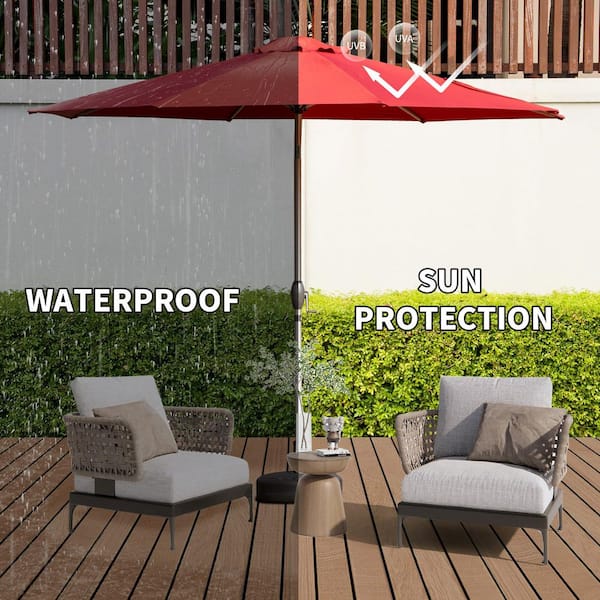 Cosmos 9 ft. 8 Ribs Patio Umbrella with Push Button, Tilt and Crank in Brick Red