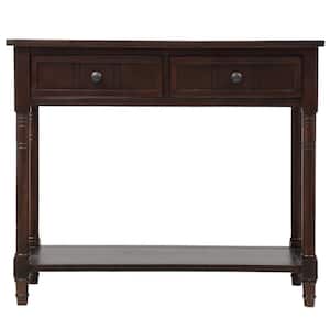 Espresso 35.43 in. Daisy Series Rectangle Wood Console Table with Two Drawers and Bottom Shelf