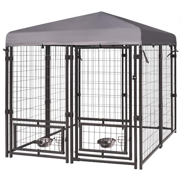 VEIKOUS 4.5 ft. x 4.5 ft. Dog Kennel Outdoor Dog Enclosure with Rotating Feeding Door and Polyester Cover PS0101 01 The Home Depot