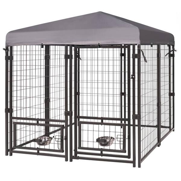thumbnail image 2 of EROMMY 10'x10' Outdoor Dog Kennel, Heavy Duty Large Dog Kennels With Waterproof Cover And Rotating Feeding Door Etrs1731 2 of 14