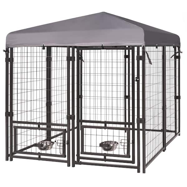 VEIKOUS 4.5 ft. x 4.5 ft. Dog Kennel Outdoor Dog Enclosure with Rotating Feeding Door and Polyester Cover
