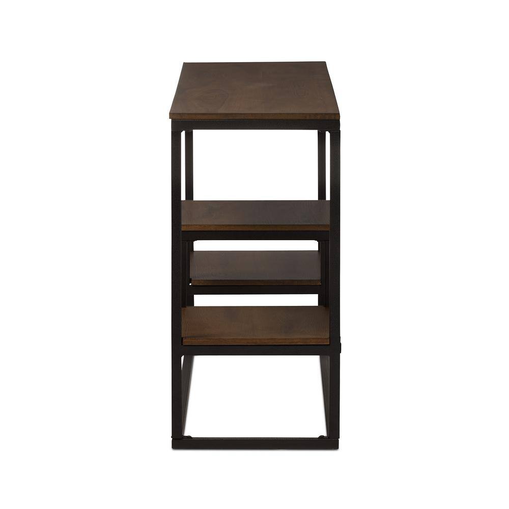 Rustic Industrial Black Metal and Distressed Wood Console Table with Storage