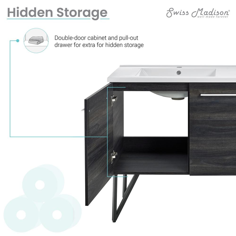 Annecy 60" Black Walnut Double Sink Freestanding Bathroom Vanity