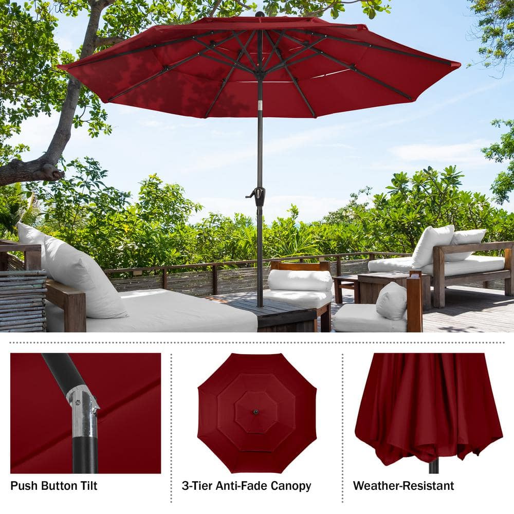 10-Foot Red Polyester Outdoor Patio Market Umbrella with Tilt