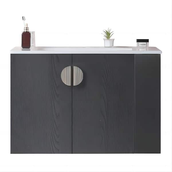Modland Yunus 30 in. W x 18 in. D x 19 in. H Single Sink Floating Bath Vanity in Black with White Ceramic Top