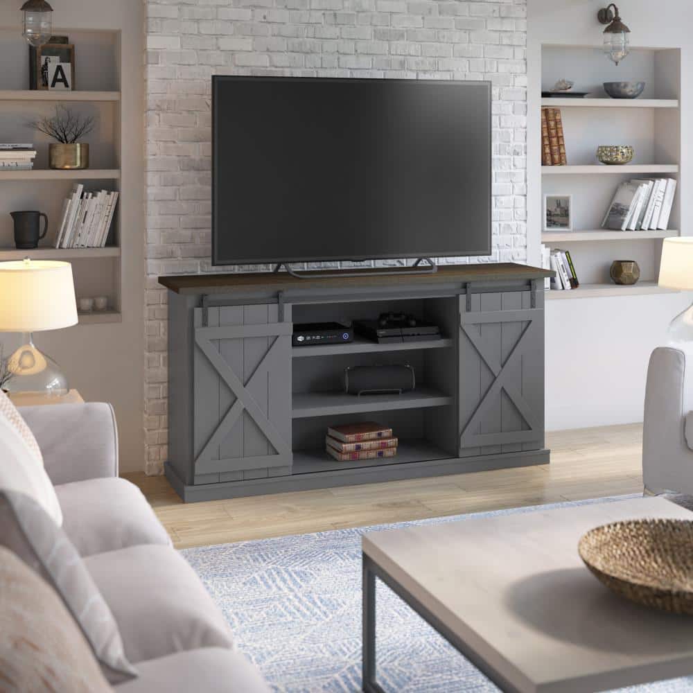 Farmhouse Antique Gray 70'' TV Stand with Sliding Barn Doors