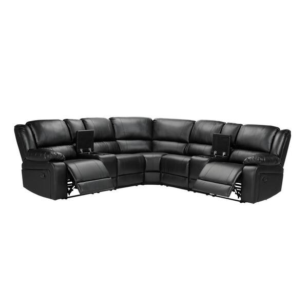 Angeles Home 108 25 In 7 Piece Faux, Modern Black Leather Reclining Sectional
