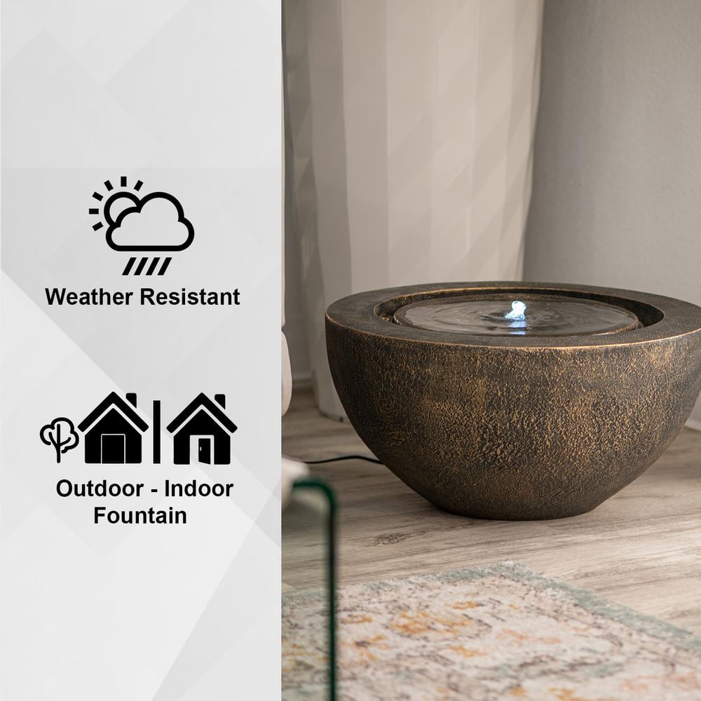 19.8" Bronze Polyresin Round Sphere Water Fountain with LED Light