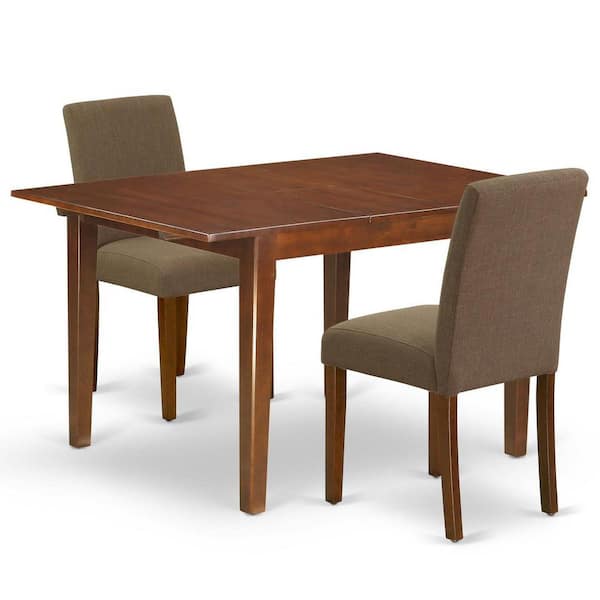 East West Furniture 3-Piece Mahogany Finish Rectangular Solid Wood Top Dining Table Set