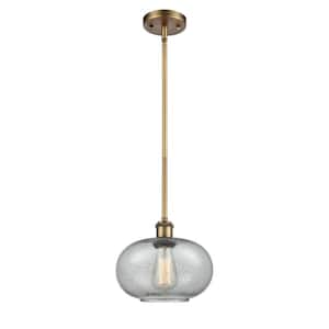 Gorham 100-Watt 1-Light Brushed Brass Shaded Mini Pendant Light with Tinted Glass Shade