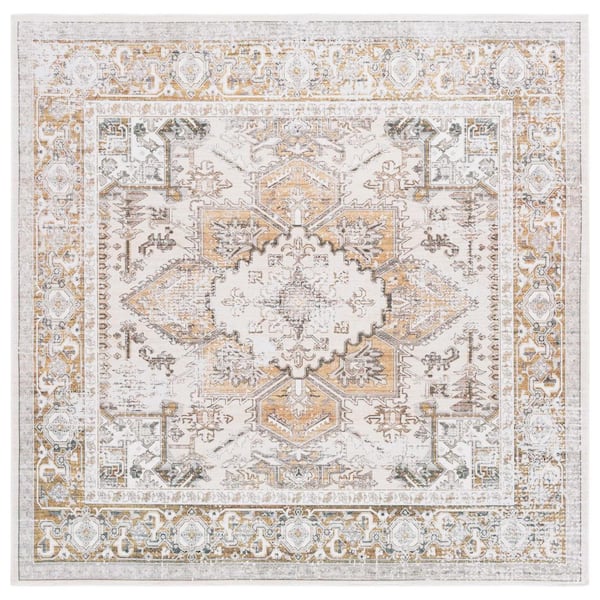 Arizona Beige/Gold 8 ft. x 8 ft. Machine Washable Transitional Medallion Square Area Rug
