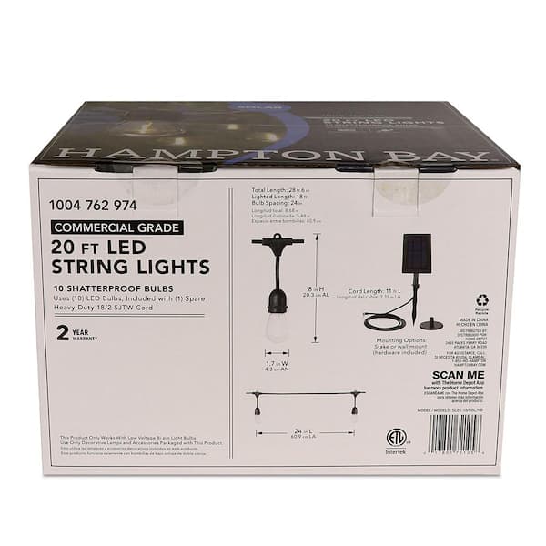 10-Light 20 ft. Outdoor Solar LED Edison Bulb String Light