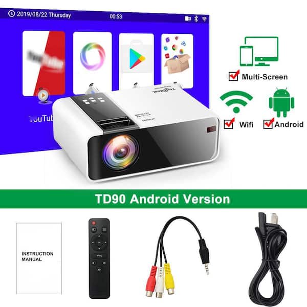 Etokfoks HD Mini Projector TD90 Native 1280 x 720P LED Android WiFi Projector Video 3D Smart Proyector with 3200 Lumens