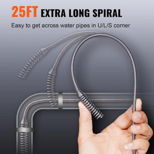 Sclvdi 25Ft Flexible Plumbing Snake Drain Auger with Drill Adapter Manually  or Powered Use,Pipe Cleaner Clog Remover for Bathroom Shower Sink and