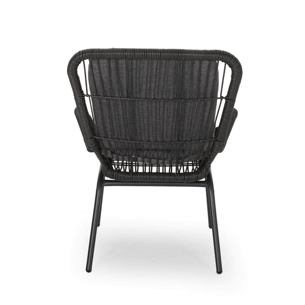 Gray Iron Frame Lounge Chair with Dark Gray Cushions (Set of 2)