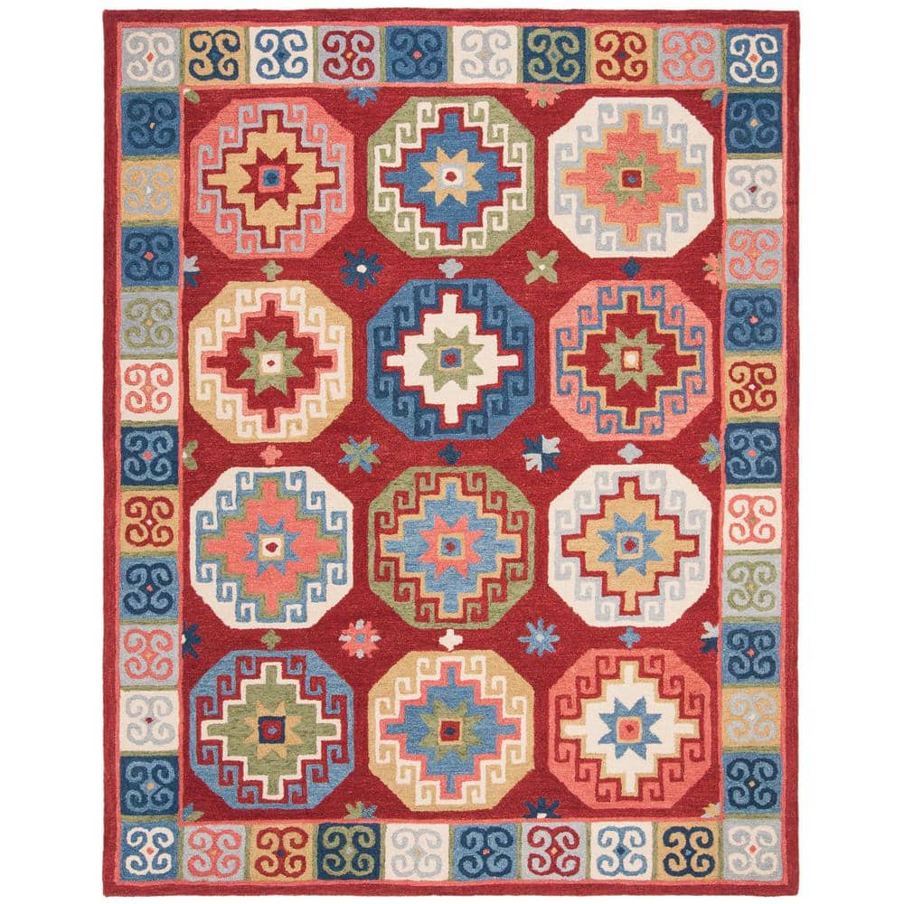 SAFAVIEH Aspen Red/Blue 8 ft. x 10 ft. Border Geometric Emblems Area