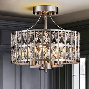 Madeline 12.59 in. 4-Light Round Chrome Drum Semi Flush Mount Ceiling Light with Clear Crystal Glass Drum Shade