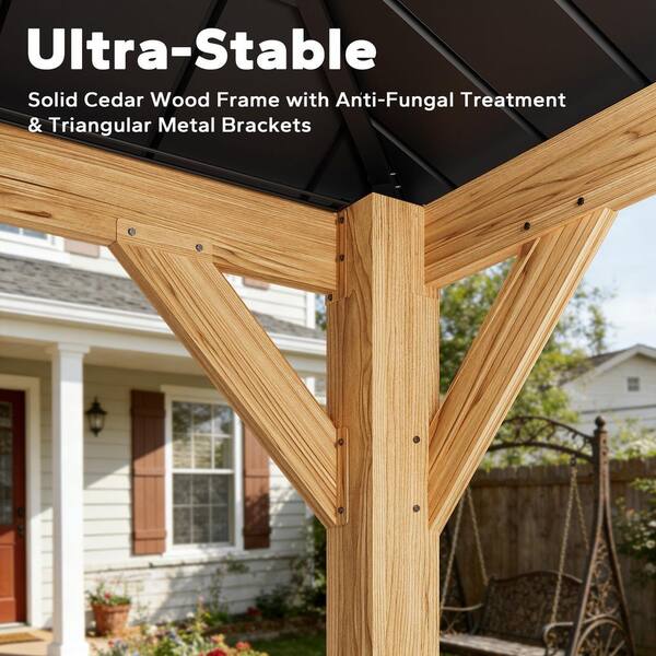 Esunny 13 ft. x 11 ft. Outdoor Patio Cedar Wood Frame Hardtop