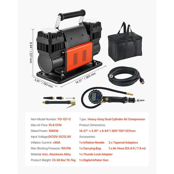 12V Heavy Duty Air Compressor, Auto-Stop Portable Tire Inflator With LCD Digital Display, 7.14 CFM 150PSI Offroad Air Pump With Adapters For Trucks Car Suv 4 X 4 Vehicle Rv P 010393602706 - View #3