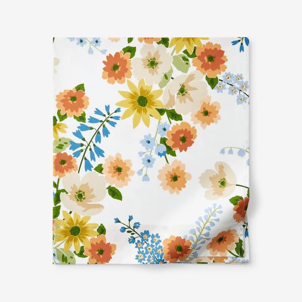 The Company Store Company Cotton Autumn Bouquet White Multi Cotton Percale Queen Flat Sheet