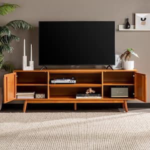 70 in. Caramel Solid Wood Mid Century Modern TV Stand with 2-Doors (Max tv size 80 in.)