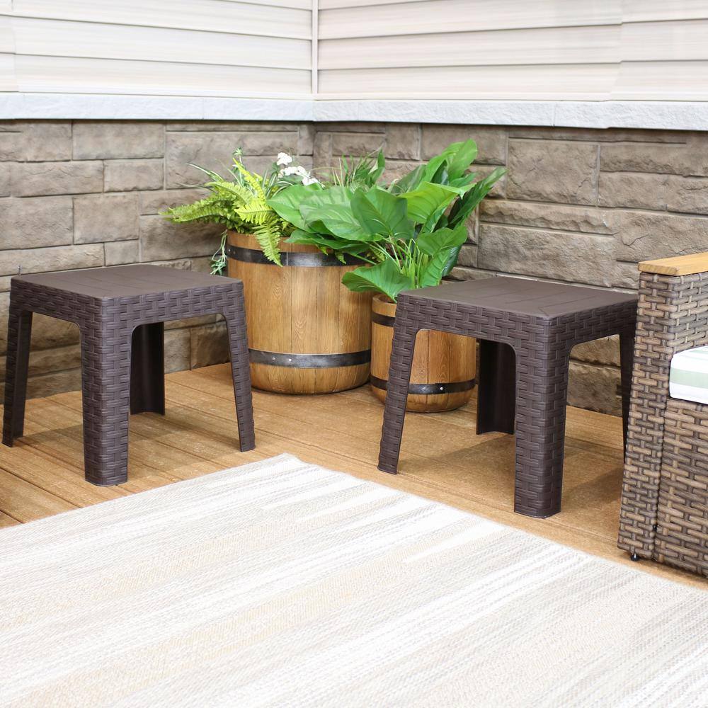Sunnydaze 18" Brown Polypropylene Square Patio Side Table Set