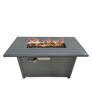 42 in. W Gray Square Steel Base Outdoor LP Gas Fire Pit Table with Electronic Adjustable Igition, Lava Rocks, 50000 BTU