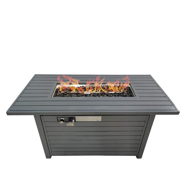 Tunearary 42 in. W Gray Square Steel Base Outdoor LP Gas Fire Pit Table with Electronic Adjustable Igition, Lava Rocks, 50000 BTU
