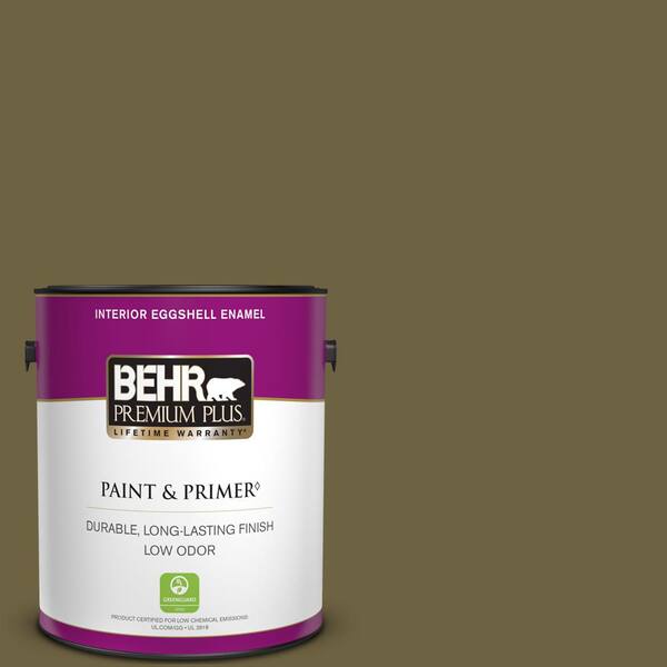 BEHR PREMIUM PLUS 1 gal. #ICC-88 Classic Olive Eggshell Enamel Low Odor Interior Paint & Primer