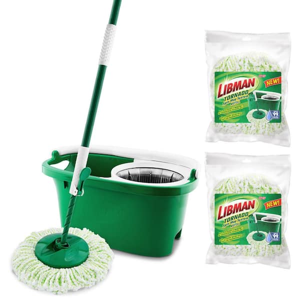 Libman Microfiber Tornado Wet Spin Mop and Bucket Floor Cleaning System with 2 Refills