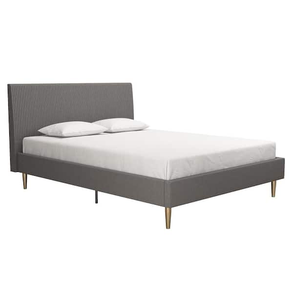 Dark Gray Linen Upholstered Queen Bed, Linen Queen Bed Frame With Headboard