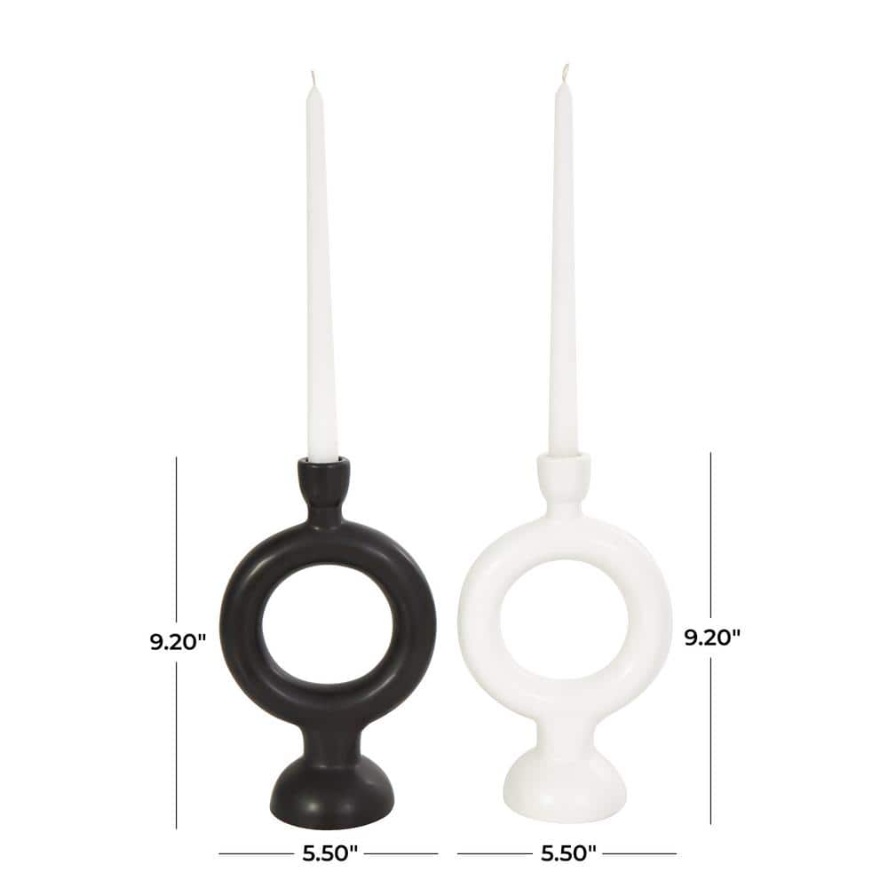 Modern Black and White Ceramic Circular Candlestick Set