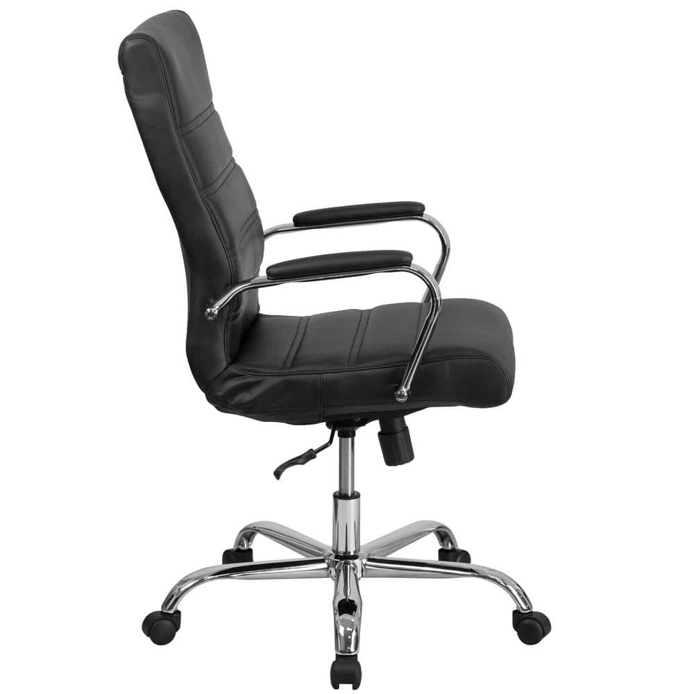 Elegant Black LeatherSoft High-Back Executive Swivel Chair with Metal Frame