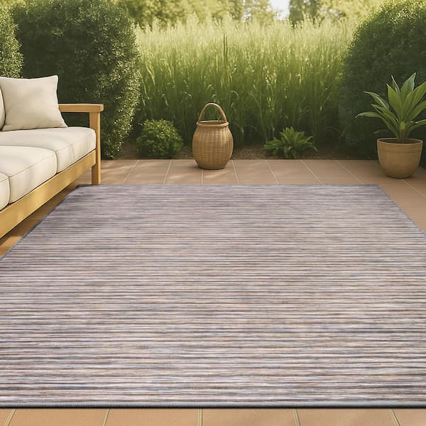 JONATHAN Y Finn Modern Farmhouse Pinstripe Dary Gray/Blue 4 ft. x 6 ft. Indoor/Outdoor Area Rug