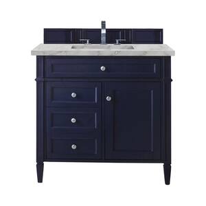 Brittany 36.0 in. W x 23.5 in. D x 34.0 in. H Bathroom Vanity in Victory Blue with Victorian Silver Silestone Quartz Top