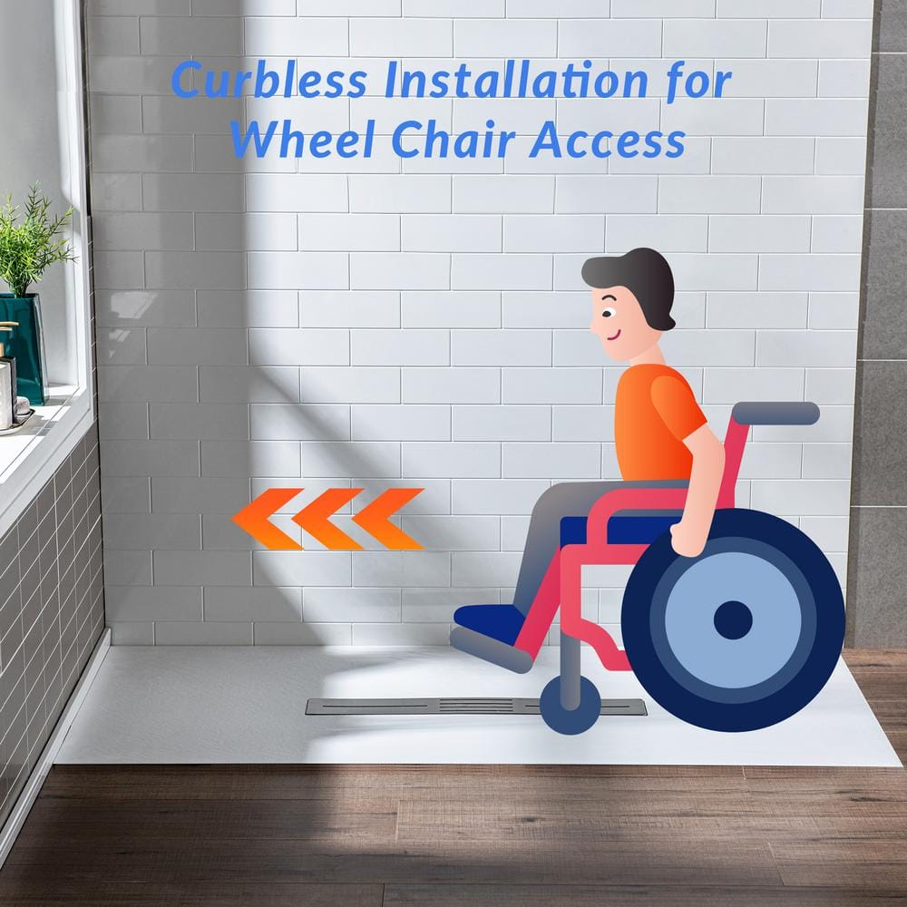 White Solid Surface Low-Profile Curbless Shower Base 60 x 36