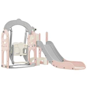 Pink and Gray 5-in-1 Freestanding Playset with Telescope, Slide and Swing Set